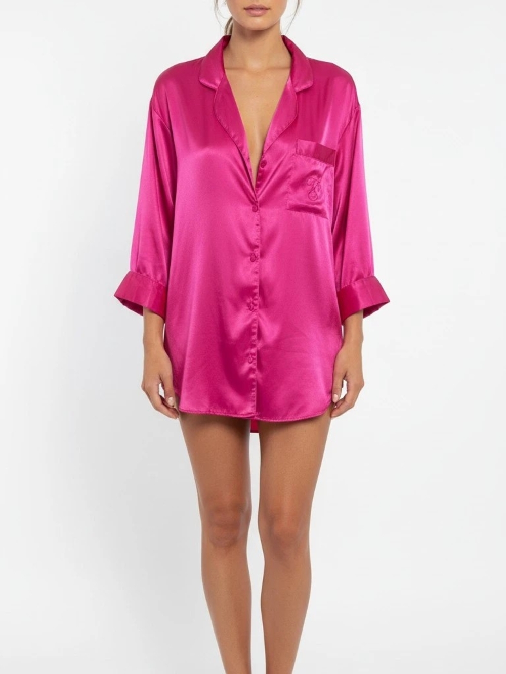 Victoria's Secret Hot Pink Satin Button-Front Sleep Shirt